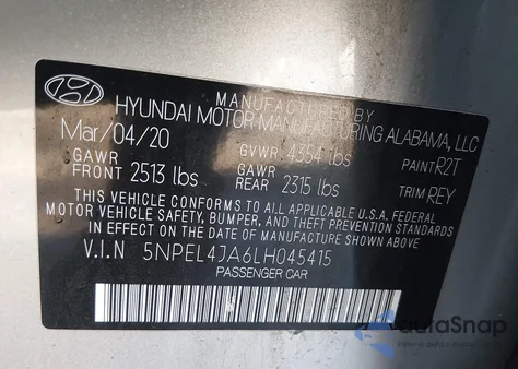 2020 Hyundai Sonata Sel из США, поврежденный, VIN 5NPEL4JA6LH045415